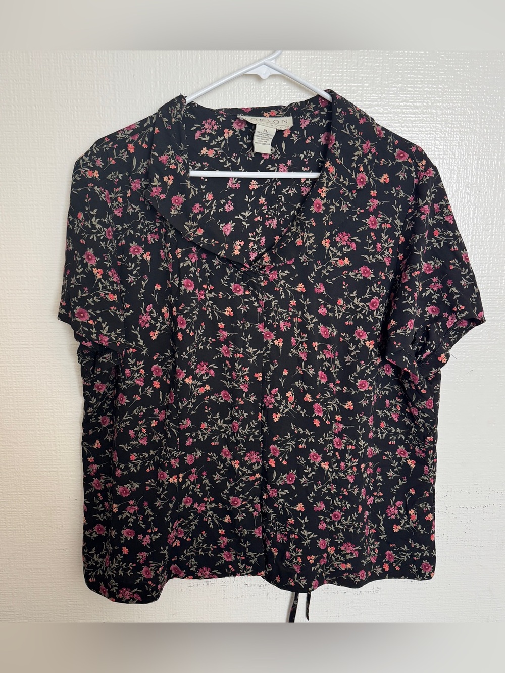 Floral black button up with adjustable tie back
